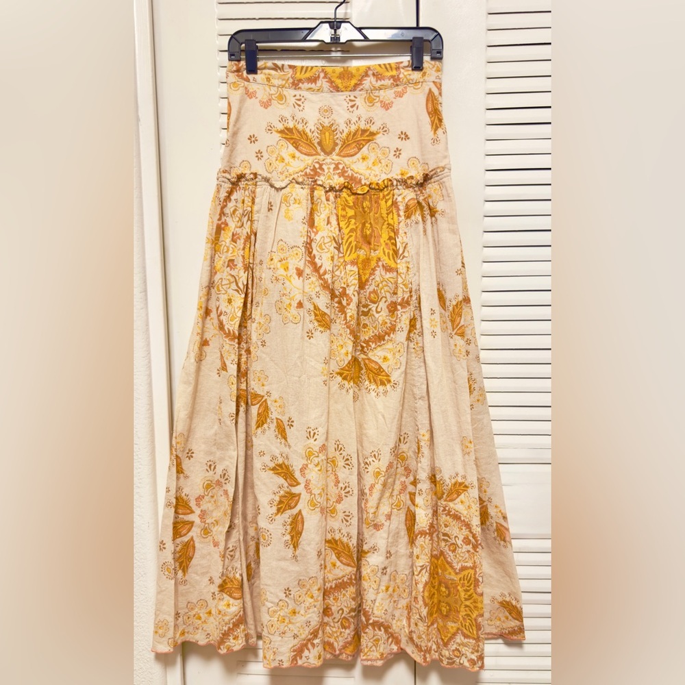 Free People Farrah Drop Waist Maxi Skirt Ivory Gold  Size 6 - Picture 7 of 12